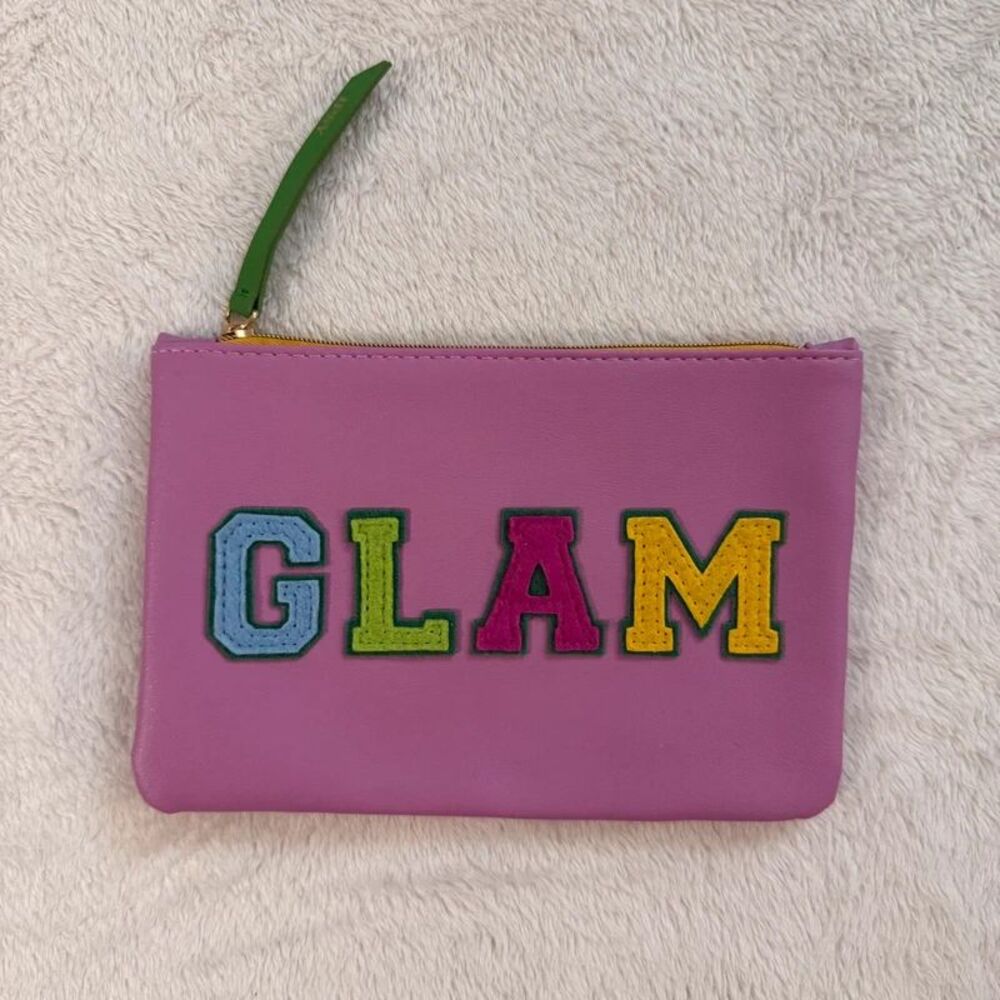“glam” patch purple mini makeup cosmetics bag